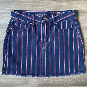 American Eagle Denim Striped Red White Blue Mini Skirt